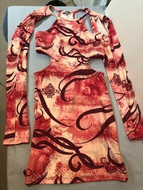 Fashion Nova SMALL Pink Cutout Long Sleeve Dress 14.5" Pit to Pit